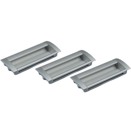 Maner cu terminatii Sumru, aluminiu, satin argint, 96 mm Maner cu terminatii Sumru, aluminiu, satin argint, 96 mm