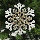 Decoratiune pentru Craciun, fulg de zapada cu gliter si margele, plastic, alb, 15 cm