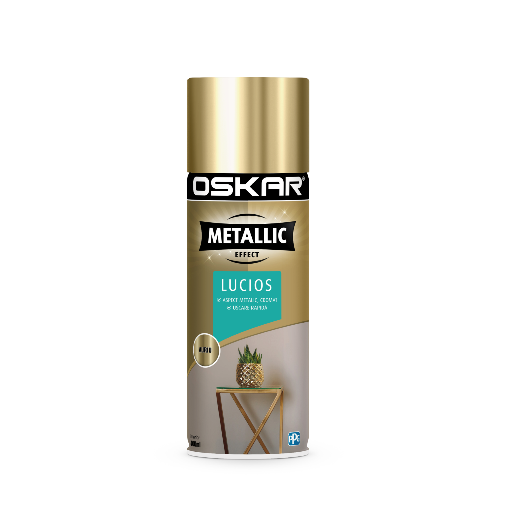 Vopsea spray Oskar Metallic Effect, auriu, lucios, interior/exterior, 400 ml 400