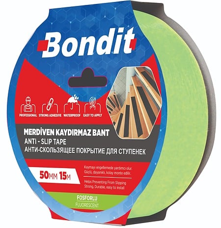 Banda antiderapanta pentru scara Bondit, galben fluorescent, 50 mm x 15 m
