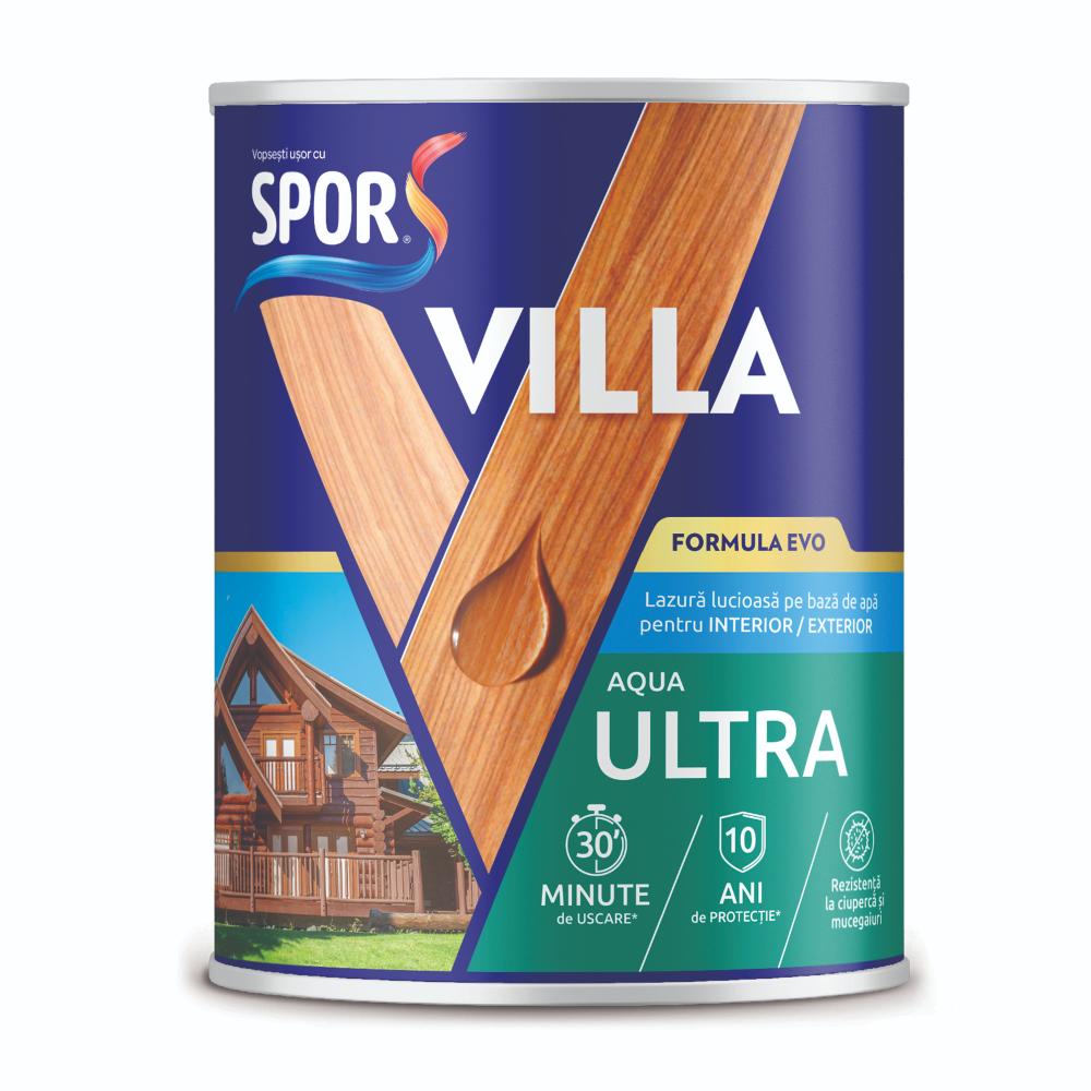 Lazura Pentru Lemn Spor Villa Aqua Ultra, Pe Baza De Apa, Gri Antracit, Interior/exterior,  0.75 L