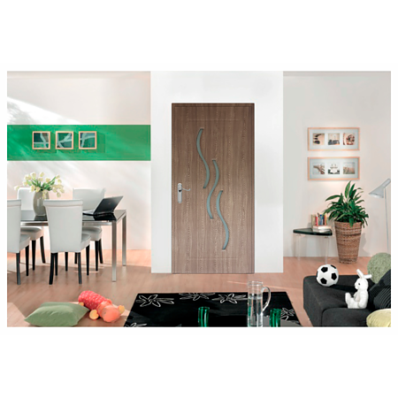 Usa interior celulara cu geam Pamate M107, reversibila, MDF, gri, toc reglabil, 200 x 60 x 3.5 cm