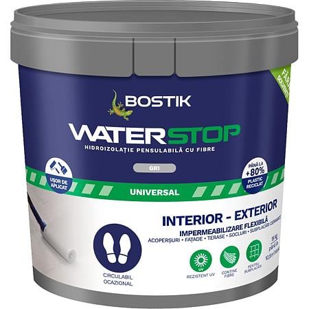 Hidroizolatie pensulabila cu fibre Waterstop Bostik, gri, 15 kg