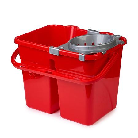 Galeata dubla cu storcator si roti, plastic, rosu, 15 l