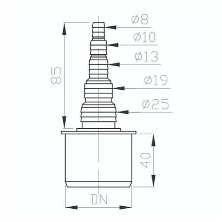 Dop polipropilena, gri, D 40 mm, cu conector pentru furtun, D 8 - 25 mm