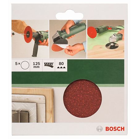Foi abrazive Bosch, granulatie 80, 125 mm, 5 bucati, pentru polizor unghiular si masina de gaurit