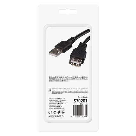 Cablu alimentare/transfer date USB 2.0 Emos, tata A - mama A, 2 m 