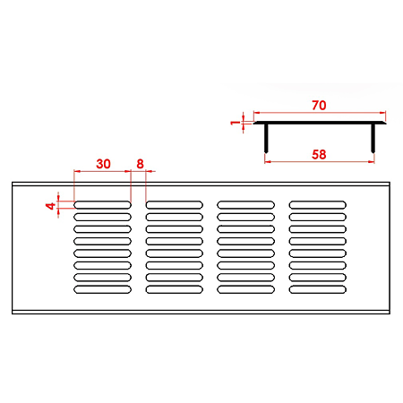 Grila ventilatie, aluminiu mat, 7 x 40 cm