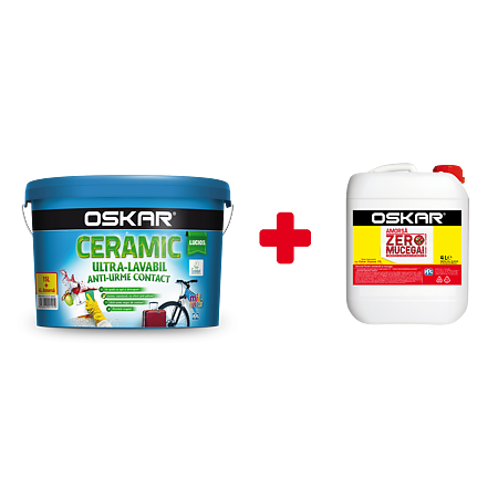 Vopsea ultralavabila interior/exterior Oskar ceramic lucios, alb, 15 l + amorsa Oskar zero mucegai 4 l