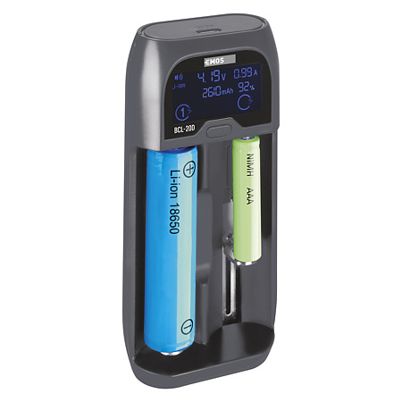 Incarcator universal pentru baterii Emos, 2000 mAh, 2 sloturi