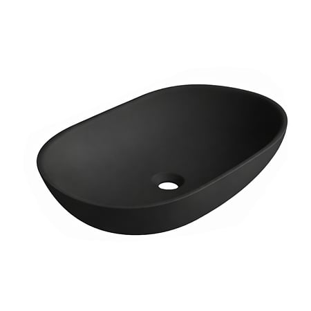 Lavoar oval Marmite WB 0608 500C, compozit mineral, antibacterian, fara preaplin, montaj pe blat, negru lucios, 500 x 400 x 150 mm