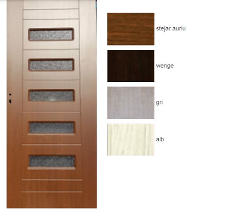Usa interior celulara cu geam Pamate M104, reversibila, MDF, wenge, toc fix, 200 x 80 cm x 3.5 cm