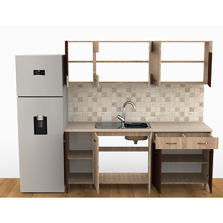 Mobila bucatarie Cooky, stejar sonoma - wenge magia, pal melaminat, lungime 2 m Mobila bucatarie Cooky, stejar sonoma - wenge magia, pal melaminat, lungime 2 m