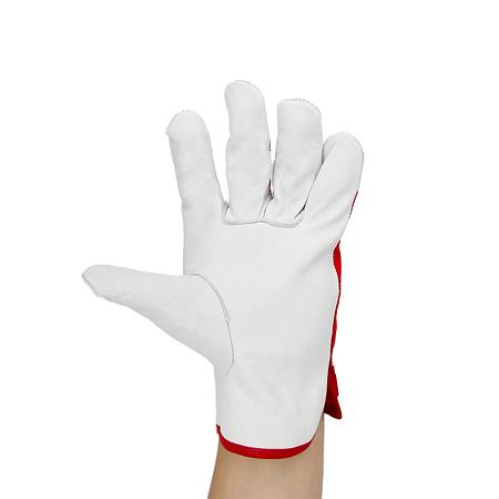 Manusi protectie sofer 878, piele vitel si bumbac, alb-rosu, marimea 9
