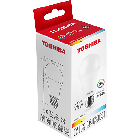Bec LED Toshiba A60, E27, 11 W, 1055 lm, lumina calda 3000 K