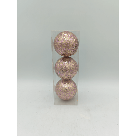 Set 3 globuri decorative de Craciun, plastic, champanie satinat, 8 cm