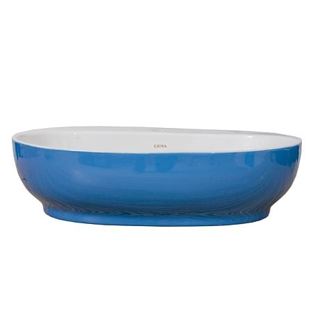 Lavoar oval Sanitop Apolo, montaj blat, ceramica, alb/albastru, 42.5 x 42.5 x 14.5 cm