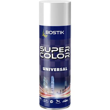 Vopsea spray universala decorativa Bostik Super Color, alb RAL 9010, mat, interior/exterior, 400 ml