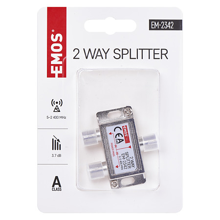 Distribuitor semnal TV Emos, metalic, intrare mama - 2 iesiri mama, 25 x 35 x 20 mm