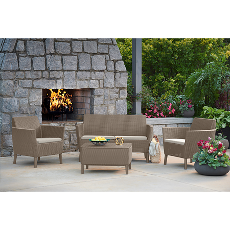 Set mobilier de gradina, 4 piese, Keter Salemo, plastic, 2 fotolii 74 x 67 x 76cm, canapea 133 x 67 x 76 cm, masa 76 x 56 x 42cm, cappuccino Set mobilier de gradina, 4 piese, Keter Salemo, plastic, 2 fotolii 74 x 67 x 76cm, canapea 133 x 67 x 76 cm, masa 76 x 56 x 42cm, cappuccino