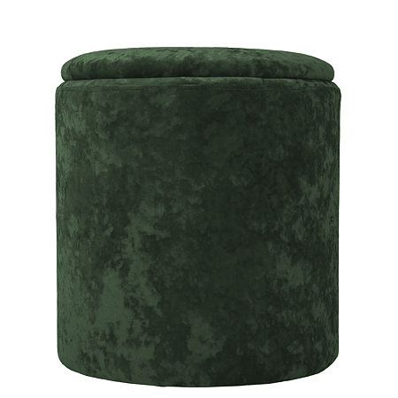 Taburet Nadia, stofa verde E57, cu spatiu depozitare, rotund, 37 x 37 x 42 cm