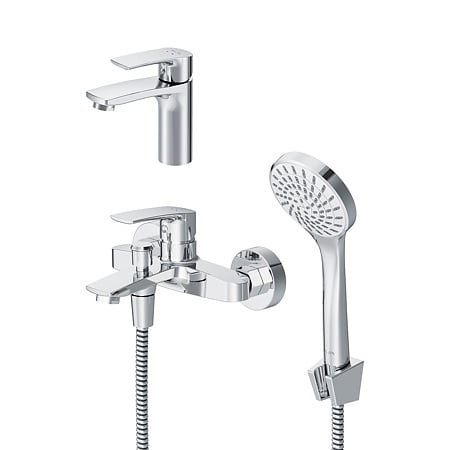  Set 3 in 1 AM.PM Pride F4097C01, baterie monocomanda pentru lavoar + baterie pentru cada si dus + set de dus cu para si furtun de 150 cm si suport fiabil, finisaj cromat Everlast
