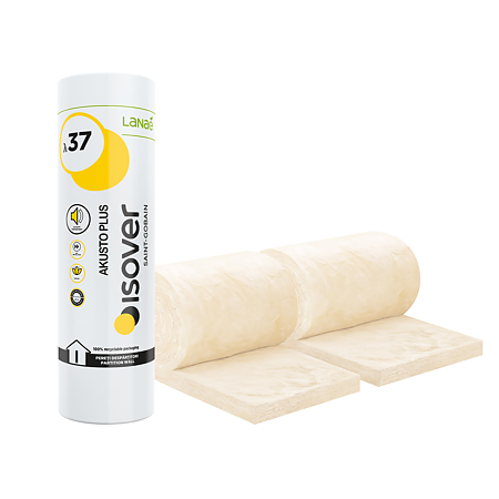 Vata minerala de sticla Isover Akusto Plus, necaserata, 10,8 m²/pachet, 75 x 9000 x 600 mm