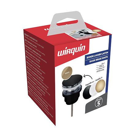 Ventil cu corp de scurgere Wirquin, universal, cu surub central, Quick-clac, alama, auriu periat Ø1''1/4 inchi x Ø 63mm