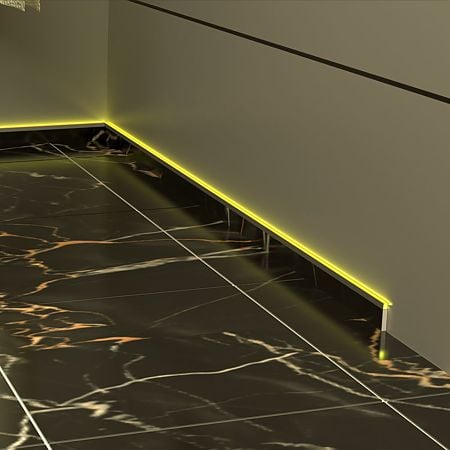 Profil banda LED pentru plinta ceramica LED.808.10.PKR2, aluminiu, incorporabil, lucios, gri, 10 x 2700 mm