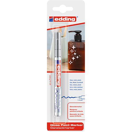 Marker permanent Edding 751, cu vopsea, corp metalic, varf rotund, 1-2 mm, argintiu