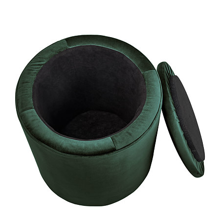 Taburet Nadia, stofa verde H56, cu spatiu depozitare, rotund, 37 x 37 x 42 cm