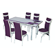 Set masa extensibila cu 6 scaune Arta Table Lavanda, pal melaminat + piele ecologica, violet + alb, 169 x 80 cm