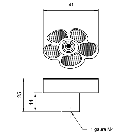Buton 8831, model floare, galben, silicon, 41 x 25 mm