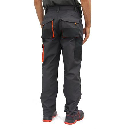 Pantaloni de protectie in talie Classic, tercot, barbatesti, cu insertii portocalii, toate sezoanele, culoare gri cu negru, marimea 64