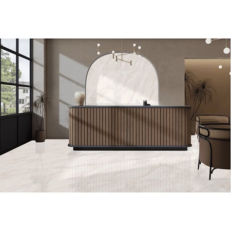 Gresie portelanata interior/exterior Plumentic Crema, rectificata, crem mat, PEI 4, aspect marmura, 60 x 120 cm