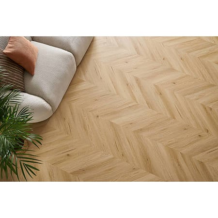 Pardoseala SPC 4,5 mm Afirmax Chevron stejar Arvada, impermeabila, nuanta medie, clasa de trafic 32, sistem imbinare clic 5G, montaj tip chevron placi A si B, 600 x 120 mm