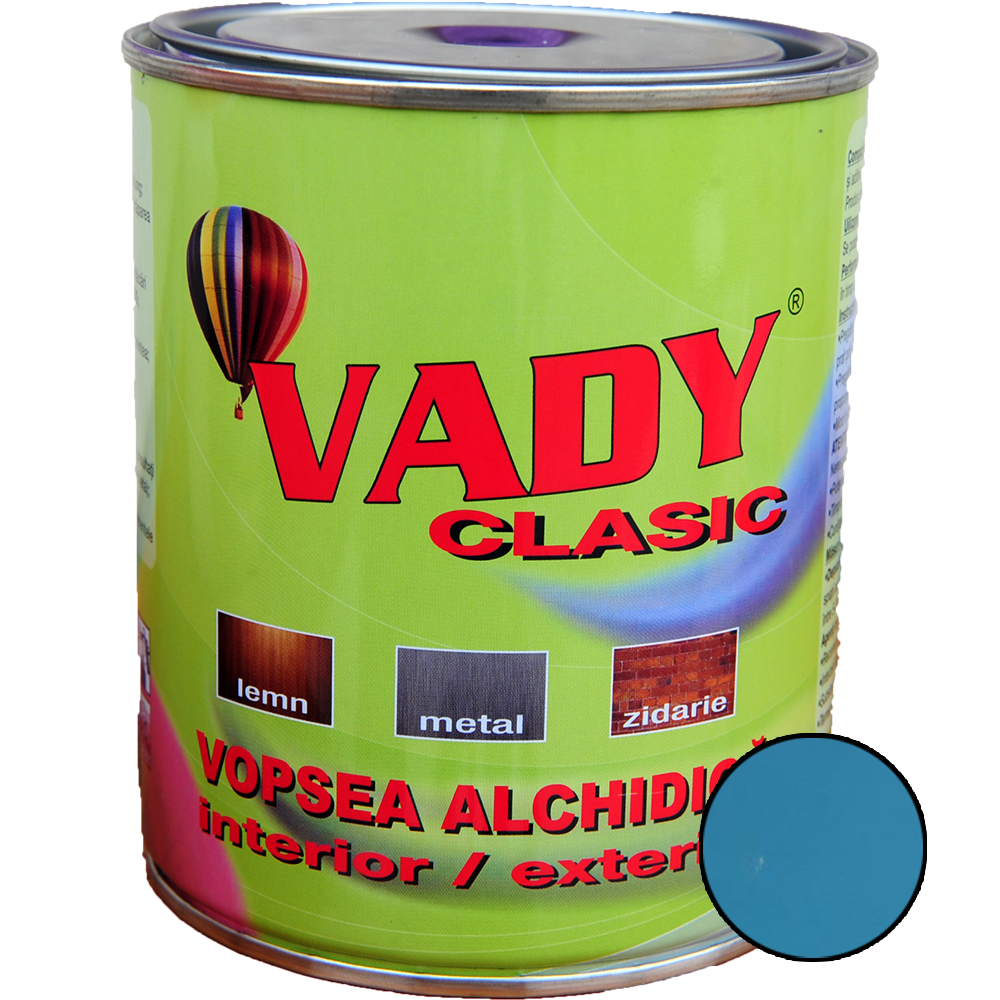 Vopsea alchidica Vady clasic, pentru lemn/metal/zidarie, interior/exterior, bleu, 0.6l 0.6l