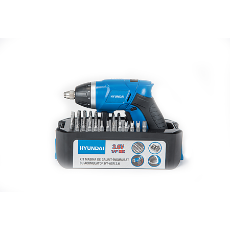 Masina de gaurit si insurubat Hyundai HY-ASR 3.6, acumulator, 3,6 V, 1300 mAh, 180 rpm