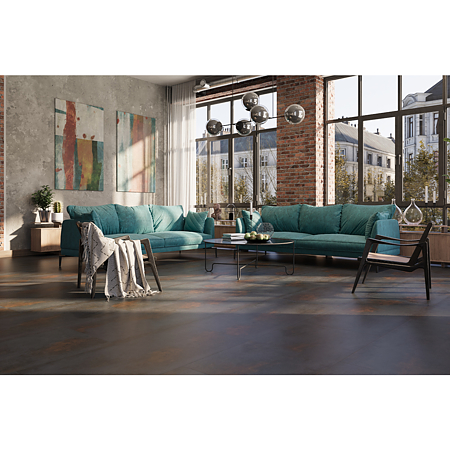 Pardoseala SPC 5 mm Korner SPeCtra Floor Cooper Hematite 04F, clasa de trafic 34, rezistenta la apa, decor metal, maro, 1205 x 606 mm