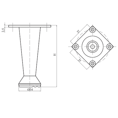 Picior reglabil bucatarie Satin Argint 102-03 H100 mm Picior reglabil bucatarie Satin Argint 102-03 H100 mm