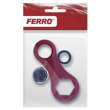 Perlator cu cheie Ferro, pentru baterie, crom/rosu Perlator cu cheie Ferro, pentru baterie, crom/rosu