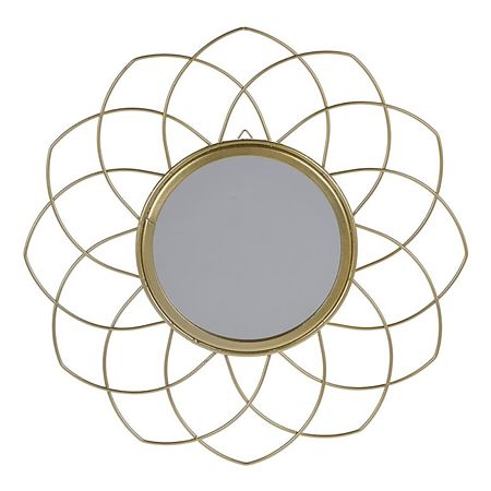 Oglinda decorativa, rama din metal in forma de floare, finisaj auriu, 26 x 11 cm