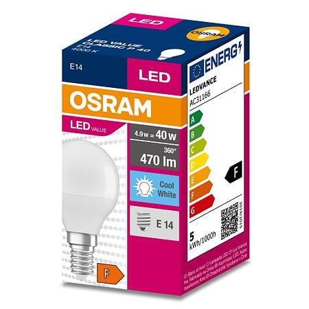 Set 10 Becuri LED CLP40 Osram, para, E14, 4.9 W, 470 lm, lumina neutra 4000 K