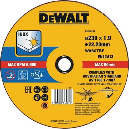 Disc pentru taiere inox, DeWalt DT43909, 230 x 22,23 x 1,9 mm 