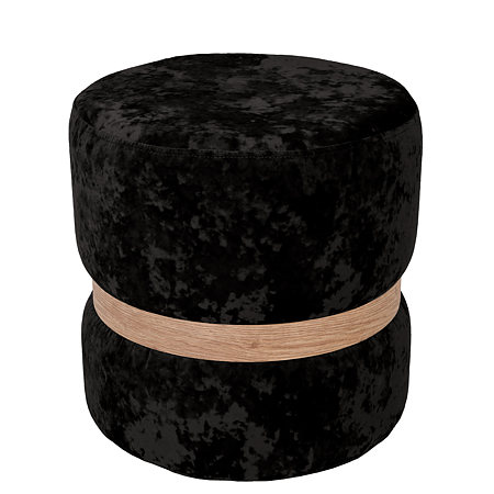 Taburet Ring, inel stejar, catifea negru E01, rotund, 38 x 38 x 40 cm