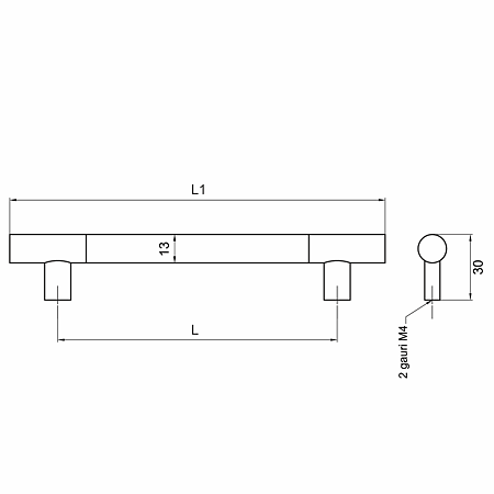 Maner mobila cu terminatii din aluminiu, FA 23095, crom/ crom mat, 192 mm