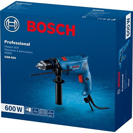 Masina de gaurit si insurubat cu percutie Bosch GSB600, 230V, 600 W, 48000bpm, mandrina cu cheie, 25 mm