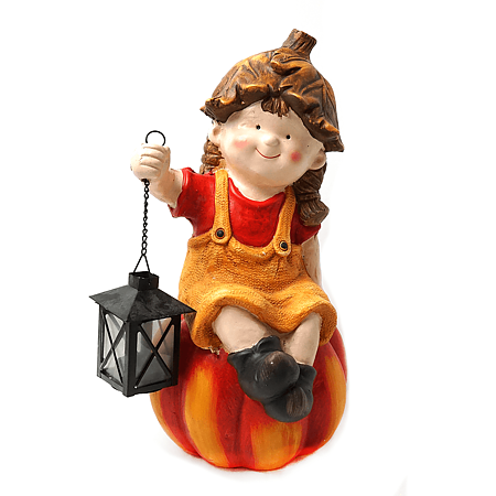 Figurina decorativa gradina, copil pe dovleac, ceramica, inaltime 41 cm