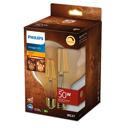 Bec LED glob Philips, E27, 7.2 - 50W, lumina calda 2200 K