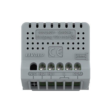 Modul intrerupator dublu tactil cap scara Livolo VL-FC2S-2G, gri, 45 x 45 x 37 mm